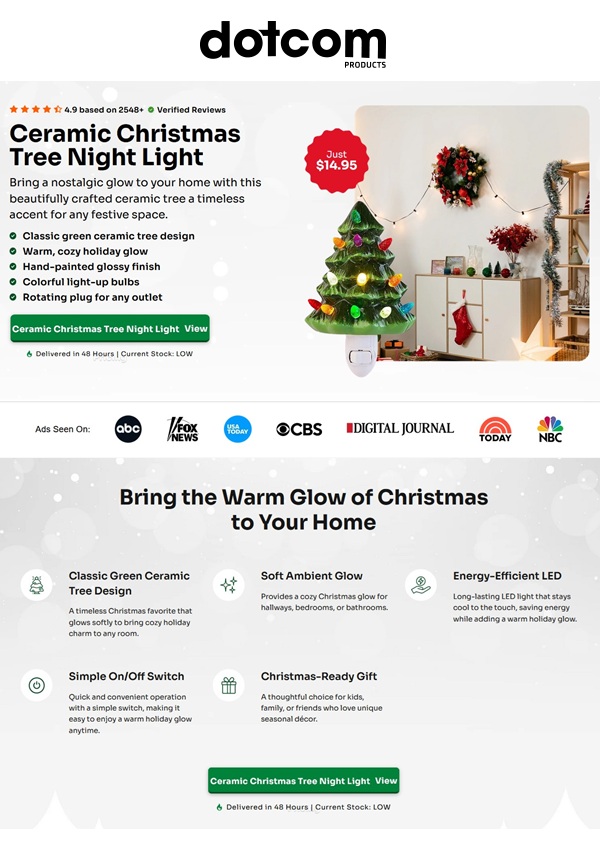 Ceramic Christmas Tree Night Light 